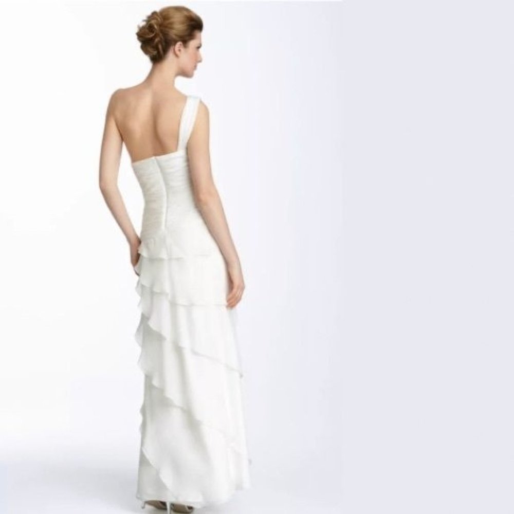 Tadashi Shoji One Shoulder Ivory Chiffon Gown / Wedding Dress Size 12 - Picture 1 of 10